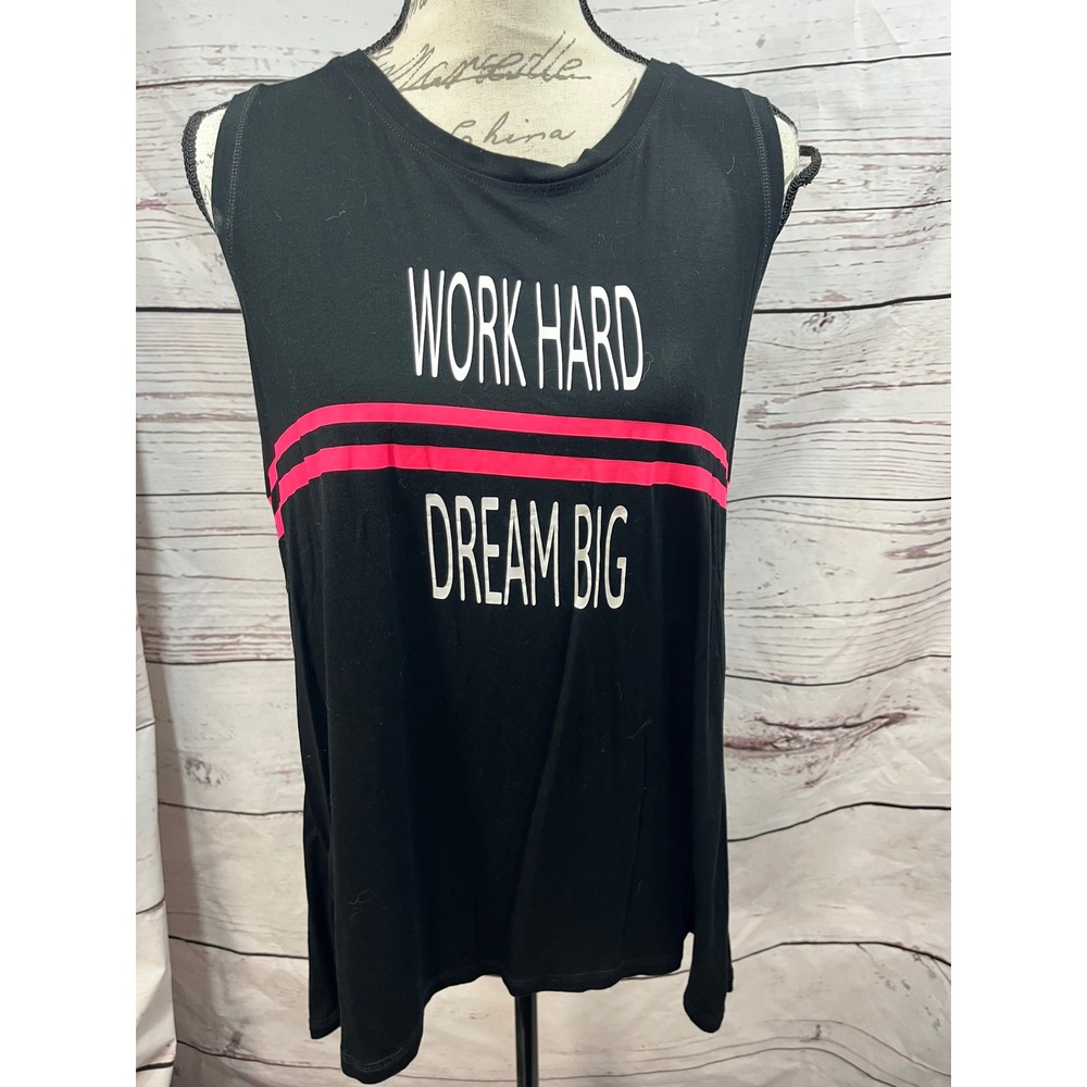 Rise by Lularoe Black Sleeveless Tank‎ Top Womens Large Work Hard Dream Big Gym
